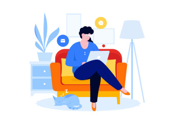 客厅里工作的女人， 矢量扁平人物场景创意概念插画