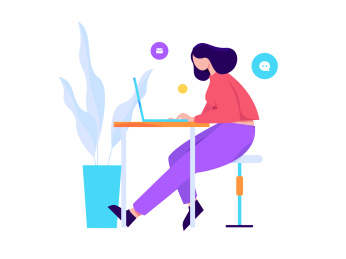 认真工作的女孩， 矢量扁平人物场景创意概念插画