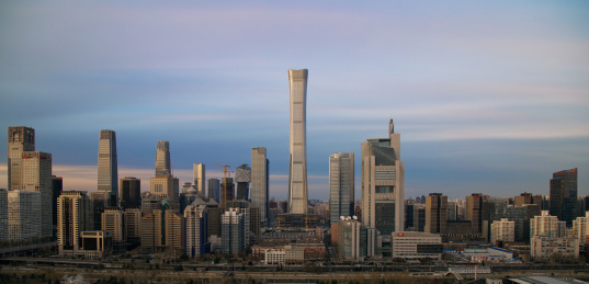 中国北京市国贸建筑群的傍晚
