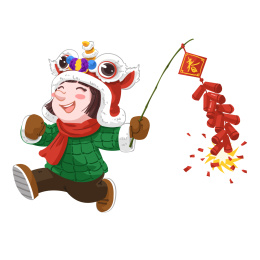 一位可爱的小女孩在开心地烧鞭炮