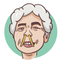 鼻孔插着两根薯条的卡通老奶奶