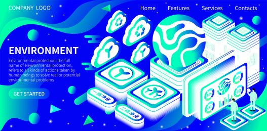 科技环保净化地球保护地球绿色环保矢量插画