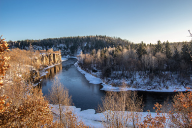 中国黑龙江伊春小兴安岭冬季黄昏景色