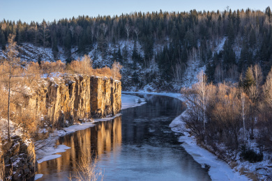 中国黑龙江伊春小兴安岭冬季黄昏景色