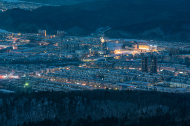 中国黑龙江伊春市城市中心夜景