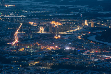 中国黑龙江伊春市城市中心夜景