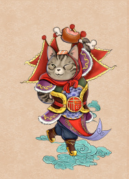 可爱搞笑猫咪招财纳福新年门神
