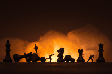 军事概念在硝烟中的沙盘士兵与国际象棋