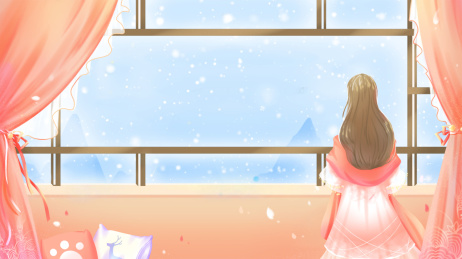 少女站在窗边赏雪