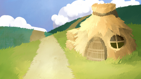 童话故事三只小猪中的茅草屋扁平化插图