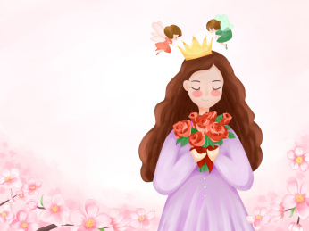 女生捧着玫瑰花小精灵为她戴皇冠