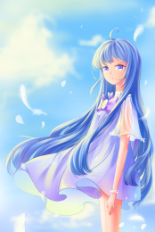 动漫少女蓝天白云背景