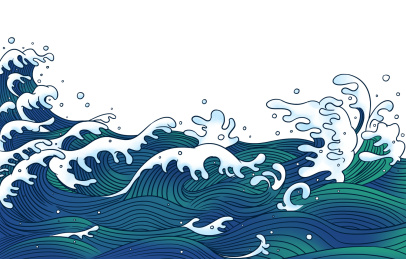 海浪的国潮手绘插画背景海报