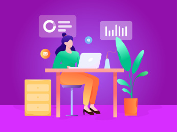 认真工作的女孩， 矢量扁平人物场景创意概念插画