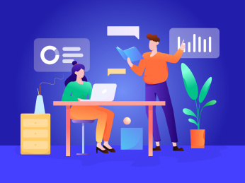 办公室会议， 矢量扁平人物场景创意概念插画