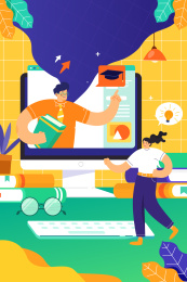 卡通在线教育培训新学期课程活动背景矢量插画