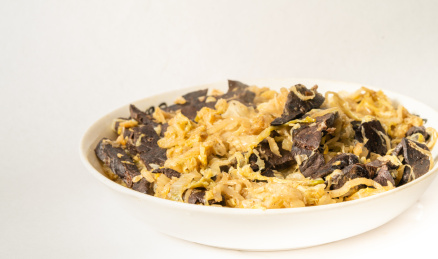 纯色背景下的中国东北特色菜肴酸菜炒肺片