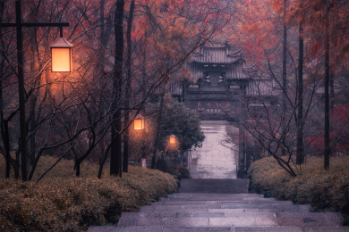 杭州西湖万松书院的秋季傍晚