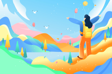 卡通春季立春踏青出游风景矢量背景插画