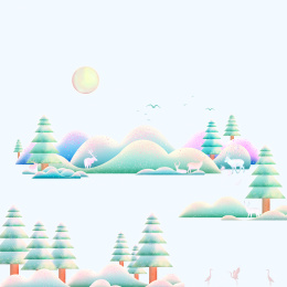 春天森林里的小鹿在山坡上玩耍插画背景