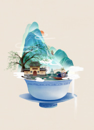 一张佛系中国风山水人物微观场景