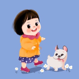 遛狗狗的小姑娘