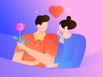 情人节爱慕的情侣， 矢量扁平人物场景创意概念插画