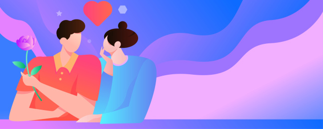情人节爱慕的情侣banner， 矢量扁平人物场景创意概念插画