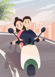骑电瓶车去旅行约会的男孩女孩