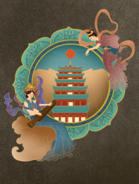 敦煌舞女飞天千佛洞九层楼