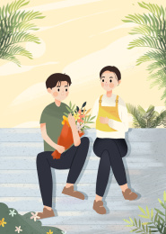 情人节坐在台阶上约会的男孩女孩