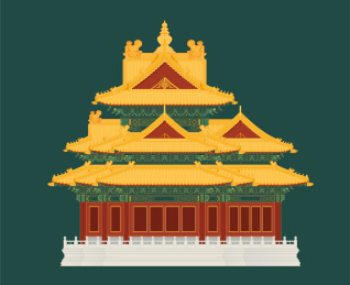 复古风格故宫角楼侧面矢量插画