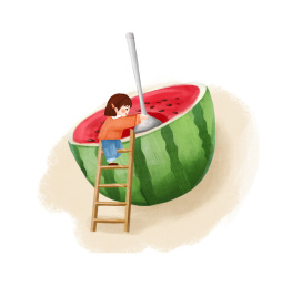 夏日拿勺子吃西瓜 西瓜