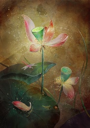 暗色环境仿岩彩荷花