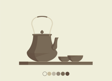 茶盘上茶壶和茶杯矢量插画