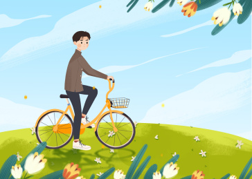 立春节气骑自行车去旅行的青年男生