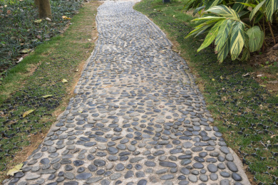 公园里的鹅卵石铺设的小路