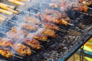 野外烤新鲜美味的鸡翅