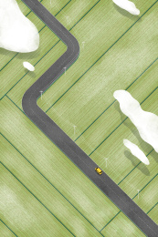 春天里有田野和公路的插画