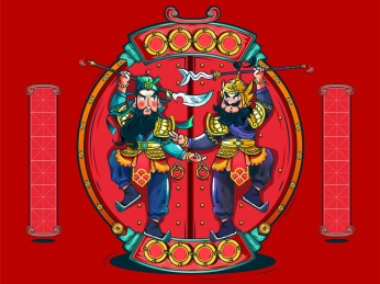 2020春节门神张飞关羽新年对联插画