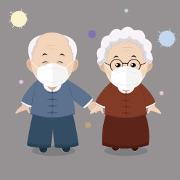 关爱老人戴口罩预防生病矢量插画素材