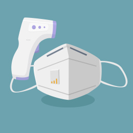 口罩测量体温医疗冠状肺炎病毒矢量插画素材