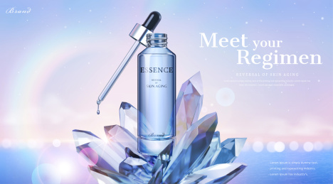 美丽护肤滴管瓶广告与发光水晶体