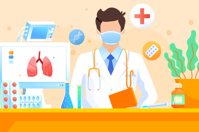 医生抗击病毒肺炎矢量插画