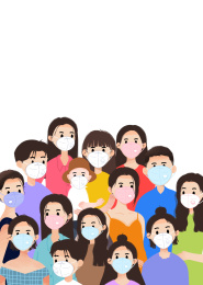 戴着口罩的人群卡通插画