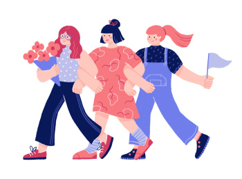 手挽手的女孩插画
