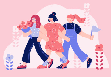 春天女孩赏花插画