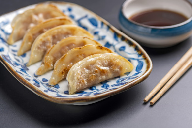 一盘煎饺锅贴特写