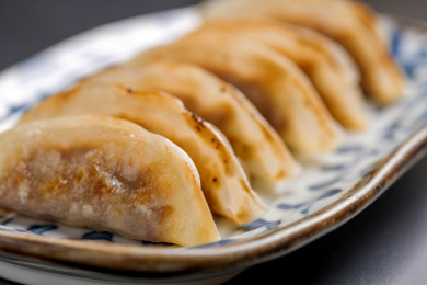 一盘煎饺锅贴特写