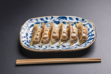 一盘煎饺锅贴特写